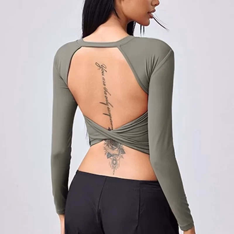 Cloud Hide Black Beauty Back Yoga Shirts Women Long Sleeve Blouse plus Size Sports Gym Fitness Top Running T-Shirt Workout Shirt - Afbeelding 10